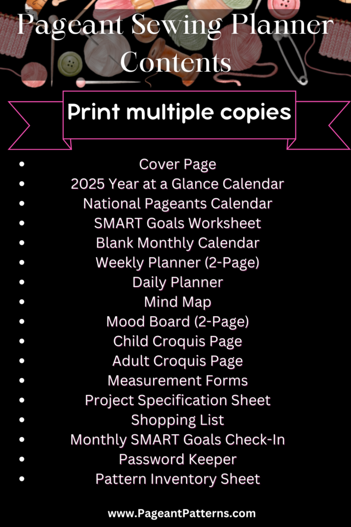 Pageant Sewing Planner - Pageant Patterns
