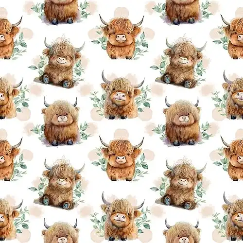 Cute Baby Highland Cows Fabric, by The Yard - 43" Wide | 100% Cotton
