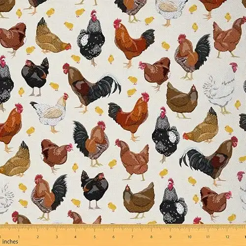jejeloiu Chicken Fabric by The Yard,Cute Chicken Pattern Upholstery Fabric for Chairs Sofa Couch, Farm Animals Outdoor Fabric Waterproof, 1 Yard, White Red Yellow