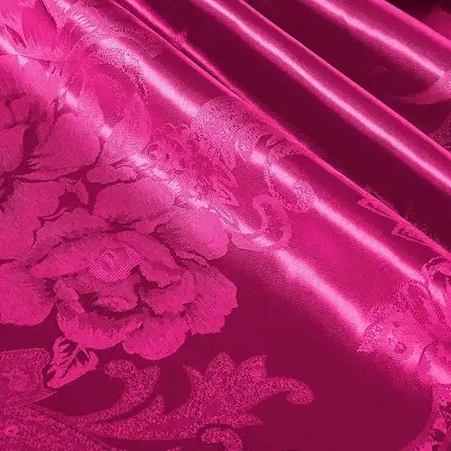 KKJIAF Satin Jacquard Fabric, 49" Wide Peony Pattern Shiny Silky Brocade Fabric for Dress, Shirts, Tablecloth, Table Runner, Wedding Decor, DIY Crafts, 3 Yards, Hot Pink