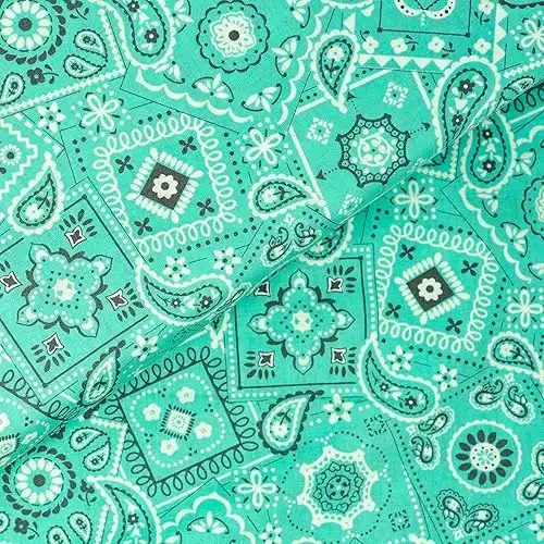 Stitch & Sparkles Cotton 44" Bandana Aqua Grey Color Sewing Fabric by The Yard